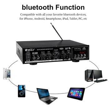 2000W Hifi Audio Forstærker Stereo hjemmebiograf-Forstærker Lyd med Fjernbetjening Understøtter FM-USB, SD-Kort, bluetooth