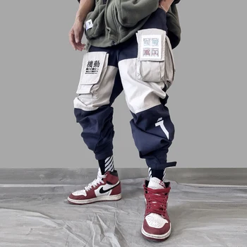 2020 Patchwork Lommer Cargo Bukser Mænd Harajuku Hip Hop Sweatpant Mandlige Motionsløbere Styr Bukser Streetwear Techwear