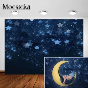 Mocsicka Blue Night Sky Sky Nyfødt Fotografering Baggrund Stjernehimmel Månen Slottet Baby Børn Fødselsdag Baggrund Photo Studio