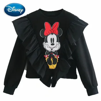 Disney Sweatshirt Flæser Flæser Søde Minnie Mouse Tegnefilm Print Kvinder O-Hals Lange Ærmer Streetwear Harajuku Bedste Kvindelige Femme