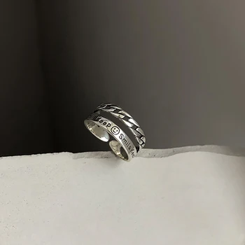 Smil Ansigt Indgraveret Brev Stabelbare 925 Sterling Sølv Double-Layer Resizable Ring For Kvinder Mode Smykker