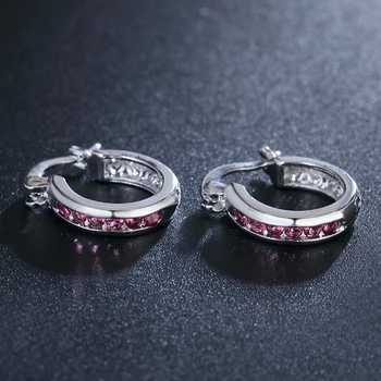 925 Sterling Sølv, Hvid/Grøn/Rød/Pink/Lilla/Blå Runde Zircon Hoop Øreringe Til Kvinde, Bryllup, Engagement Smykker