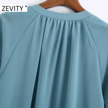 ZEVITY Nye kvinder vintage blomsterbroderier casual bluse med smock shirts kvinder tre kvart ærme chiffon blusas smarte toppe LS7175
