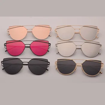 Samjune Pink vintage Spejl kvindelige Kvinder Cat Eye Solbriller Mærke damer Designer solbriller til kvinder Oculos Feminino