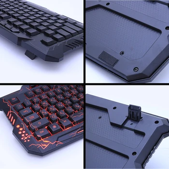 Russisk/engelsk Gaming Tastatur, LED 3-Farve M200 USB-Kablet Farverige Vejrtrækning Baggrundsbelyst Vandtæt Computer Knæk Tastatur