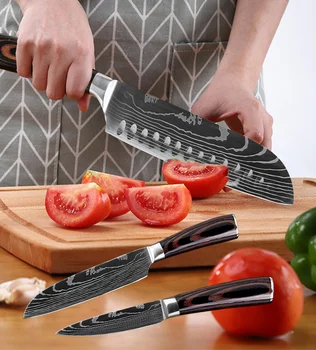 XITUO Køkken Chef Knive 8 tommer Japansk 7CR17 440C High Carbon Stainless Steel Damaskus Laser Mønster Udskæring Santoku Værktøj