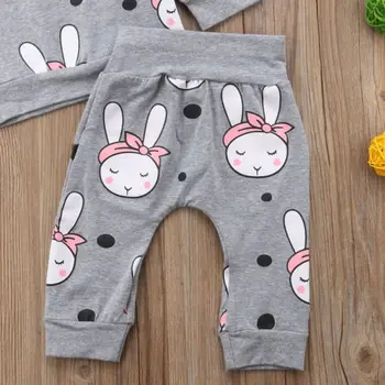 Toddler Baby Pige Kanin med Lange Ærmer Toppe, T-shirt+Lange Bukser+Pandebånd Casual Bomuld Tøj kids Tøj Sat til 0-24M