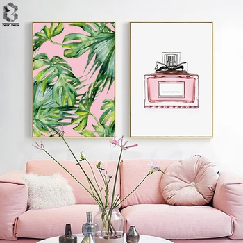 Pink Style Plakater og Prints Monstera Lærred Maleri Væg Kunst Dekorative Nordiske Parfume Billede for Living Room Dekoration