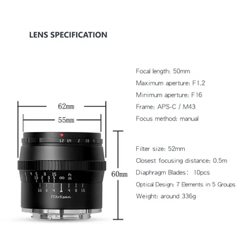 TTArtisan Mikro-SLR Kamera Objektiv 50mm F1.2 Til Sony E, Canon, Fujifilm, Olympus, Panasonic Professionel Fotografering Foto Studio Kit