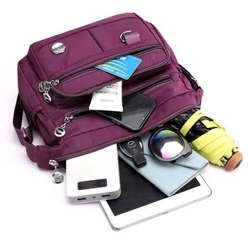 Lærred Crossbody Tasker til Kvinder RFID-Multi Lommestatistik Skulder Taske Vandtæt Nylon Messenger Taske Travel Punge og Håndtasker