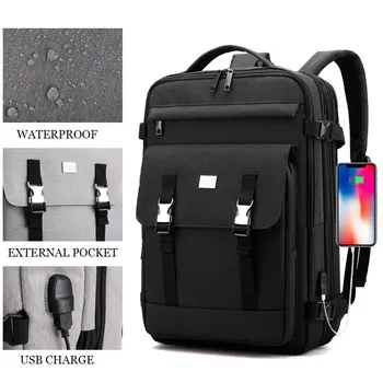 Mænd Vandtæt Rygsæk Multifunktionelle rejsetasker Passe 16 Tommer Laptop Mandlige Skole Taske USB Charge Rygsække Bagage Mochilas