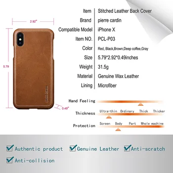 Pierre Cardin Phone Case For iPhone X 10 Tilfælde Luksus Oprindelige Ægte Læder Coque til iPhone X Dække Ultra Tynd Tilbehør
