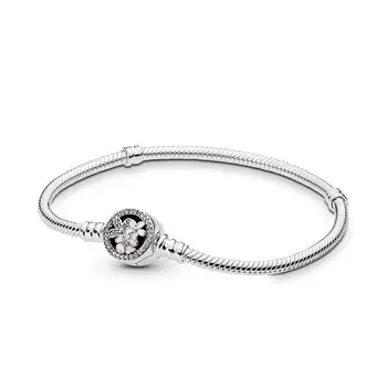 Emalje Blomst 925 Silver Snake Armbånd Grundlæggende Oprindelige Perler Armbånd til Kvinder Passe Europæiske DIY Smykker at Gøre