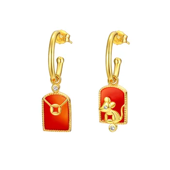 S925 sterling silver rat zodiac year Chinese style lady red agate earrings