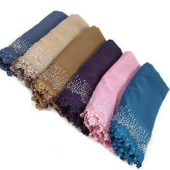 E3 10stk Høj kvalitet diamond boble chiffon med lace hijab sjal tørklæde wrap hovedbøjle islamiske hijab kan vælge farver