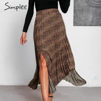 Simplee Vintage leopard print kvinder midi-nederdel Boheme efteråret uregelmæssige kvindelige Høj talje nederdel, casual streetwear damer nederdel