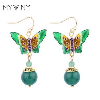MYWINY 5 farver naturen sten dingle etniske skinnende øreringe vintage mode cloisonne butterfly smykker