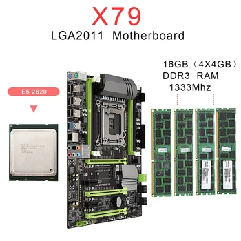 X79 Bundkort LGA2011 Combo med E5-2620 CPU-4-Ch 16GB(4X4GB)DDR3 RAM 1333Mhz NVME M. 2 SSD Slot