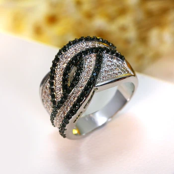 Kvinder Ring i rhodineret Cubic zirconia sort og hvid CZ Ringe nyeste design, mode smykker Gratis fragt