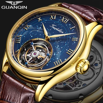 GUANQIN Ægte, Oprindelige Tourbillon watch top mærke luksus Skelet konstellation vandtæt Safirglas Relogio Masculino