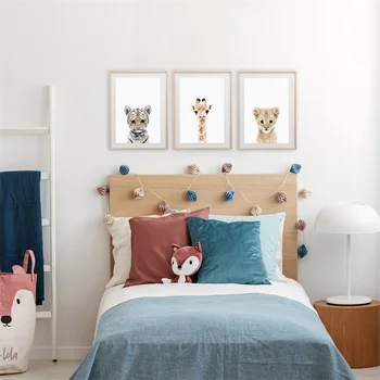 Giraf, elefant, løve, tiger zebra Børnehave Væg Kunst, Lærred Maleri Nordiske Plakater Og Prints Væg Billeder Baby Kids Room Decor