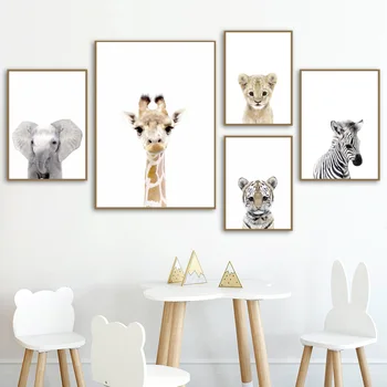 Giraf, elefant, løve, tiger zebra Børnehave Væg Kunst, Lærred Maleri Nordiske Plakater Og Prints Væg Billeder Baby Kids Room Decor