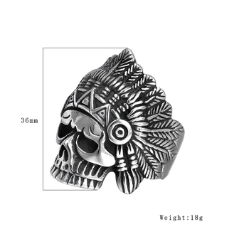Hip Hop Indian Chief Skull Ring til herrer Guld Sølv Farve Rustfrit Stål Punk Biker Ring Mandlige Hippie Smykker Dropshipping Butik