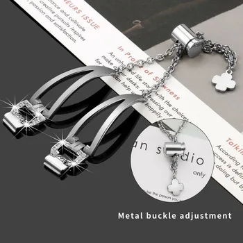 Velegnet Til Fitbit Inspirere/Inspirere HR Metal Rem i Rustfrit Stål med Diamant Udskæring D-kæde Armbånd