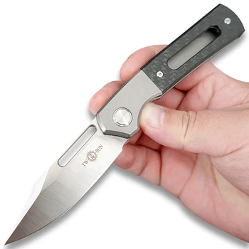 TWOSUN Knive 14C28N Blade Folde Pocket Kniv Taktiske Camping Kniv Udendørs Af kulfiber, Titanium EDC Hurtigt Åbne TS267