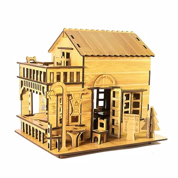 3D Træ-Puslespil Legetøj Puslespil Arkitektur DIY Hus, Villa Børn Drenge Piger Uddannelsesmæssige Musik Box House Papir Puslespil til Børn