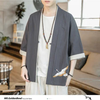 MrGoldenBowl Butik Kinesisk Stil Vintage Kimono Mænd Jakker 2020 Broderi Afslappet Åben Søm Frakker Mans Oversize Tøj 5XL