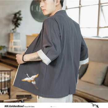 MrGoldenBowl Butik Kinesisk Stil Vintage Kimono Mænd Jakker 2020 Broderi Afslappet Åben Søm Frakker Mans Oversize Tøj 5XL