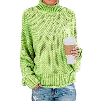 Efteråret og vinteren damer Mode Afslappet Sweater Dame Solid Farve Rullekrave Batwing Ærmet Strik Pullover Varm Trøje Top