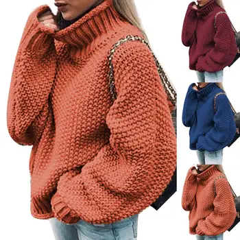 Efteråret og vinteren damer Mode Afslappet Sweater Dame Solid Farve Rullekrave Batwing Ærmet Strik Pullover Varm Trøje Top