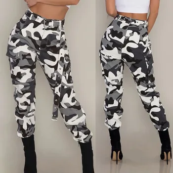 Nye Kvinder Camo Fragt Høj Talje Hip Hop Bukser Bukser Militær Hær Bekæmpe Camouflage Lange Bukser Hot Capris