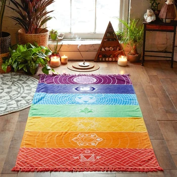 Rainbow-Chakra-Tapetet Strand Yoga Måtten Solcreme Sjal Gobelin Hippie Boho Sigøjner 150*75cm