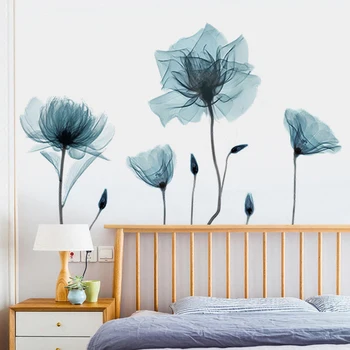 Romantisk Blå Blomst Wall Stickers er selvklæbende på Stue-TV Baggrund Væggen Dekoration, Klistermærke, Soveværelse, Lille Frisk Tapet