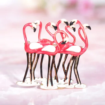 Blucome Emalje Pink Flamingo Gruppe Brocher Til Kvinder, Der Elsker Søde Fødselsdag Gaver, Tøj, Pels Revers Pin Tilbehør Dyre-Og Hvidguld