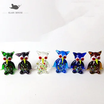 6stk Dekorative Figurer Miniature smykker Håndlavede Murano glas Ugle Hjem desktop Eventyr haven dejlige Dyr glas statuer
