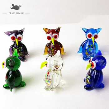6stk Dekorative Figurer Miniature smykker Håndlavede Murano glas Ugle Hjem desktop Eventyr haven dejlige Dyr glas statuer