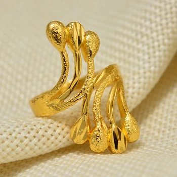 Dubai Etiopien 5Style blomster Guld Farve Ring for Kvinder/Pige Arabiske Ring Kobber Smykker i Mellemøsten, Israel/Irak/Oman/Gave