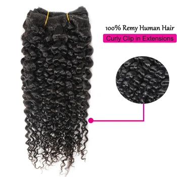 Jerry Krøllet Clip I Human Hair Extensions 10stk/Set 120G Brasilianske Remy Human Hair Clip-Ins Naturlig Sort Farve Yepei Hår