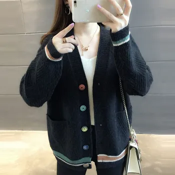 Nye 2021 Efterår og Vinter Kvinder Sweater Casual Cardigan koreanske Vintage V-hals Single-Breasted Strikket Cardigan Kvindelige 10910