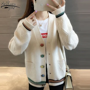 Nye 2021 Efterår og Vinter Kvinder Sweater Casual Cardigan koreanske Vintage V-hals Single-Breasted Strikket Cardigan Kvindelige 10910