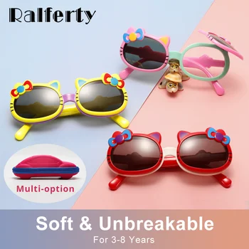 Ralferty Kids Solbriller med Polariserede Linser, Flip Op Fleksibel Ramme Dejlige Tegneserie Kat Barn Sol Briller Anti UV Nuancer Børn Oculos