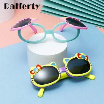 Ralferty Kids Solbriller med Polariserede Linser, Flip Op Fleksibel Ramme Dejlige Tegneserie Kat Barn Sol Briller Anti UV Nuancer Børn Oculos