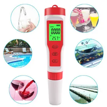 Yieryi NYE Digitale Vand Tester 4 1/3 i 1 Test EC/TDS/PH/TEMP Water Quality Monitor Tester Kit til Swimmingpools Drikkevand