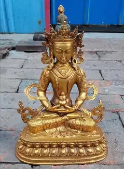 36cm Tibetanske alfabet Bronze gild Amitayus levetid gud, Buddha kwan yin statue