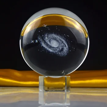 6CM Solar System Bold 3D Miniature Planeter Laser Indgraveret Model Sfære Glas Galaxy Cosmic ball Ornament Home Decor Gave