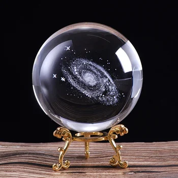 6CM Solar System Bold 3D Miniature Planeter Laser Indgraveret Model Sfære Glas Galaxy Cosmic ball Ornament Home Decor Gave